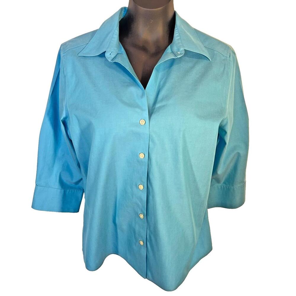 Eddie Bauer - Blouse Women's M Swiss Blue Wrinkle Resistant 100% Cotton NWOT